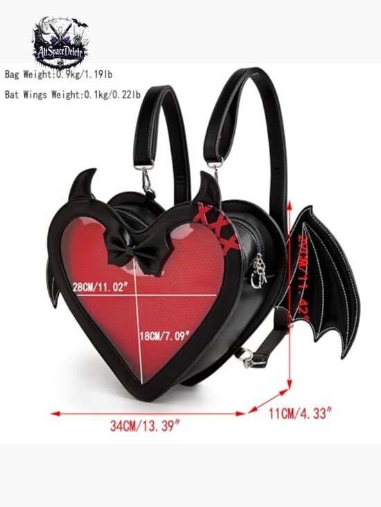 Large Heart Shaped Bat Wing Backpack with Clear Window Display Panel main image 6